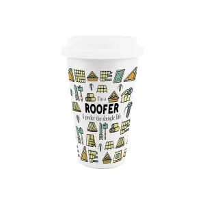 Roofer Ceramic Travel Mug - Novelty Tradies New Job Gift Flask- Double-Walled Insulated Hot/Cold Drinks Cup Present