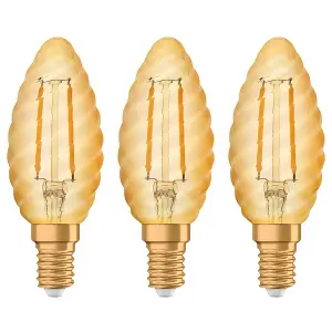 Osram LED Candle 1.5W E14 Vintage 1906 Twisted Extra Warm White Gold (3 Pack)