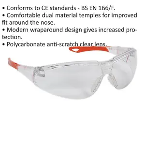 Wraparound Safety Spectacles - Clear Anti Scratch Lens - Comfortable Fit