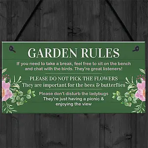 Red Ocean Novelty Garden Rules Sign for Outdoor Decor Funny and Quirky Sign for Garden Enthusiasts