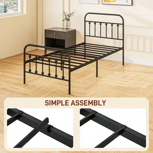 HOMCOM 3ft Metal Single Platform Bed Frame w/ Underbed Storage Headboard Black