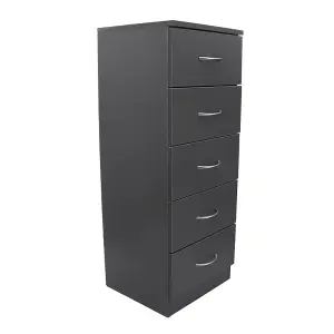 SunDaze Chest of Drawers Bedroom Furniture Bedside Cabinet with Handle 5 Tall Narrow Drawer Grey 34.5x36x90cm