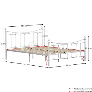 Vida Designs Paris White 5ft King Size Metal Bed Frame, 200 x 150cm