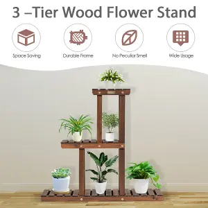 Costway Solid Wood Plant Stand 3-Tier Plant Pot Holder for Indoor and Outdoor