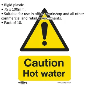 10-Pack Caution Hot Water Safety Signs - Rigid Plastic Warning Signs 75x100mm