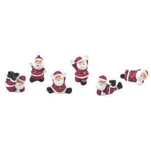 Santa Claus Christmas Plastic Cake Topper (Pack of 7) Red/White/Black (One Size)