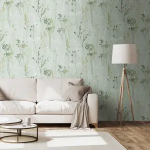 Superfresco Easy Sage Harvest Metallic effect Embossed Wallpaper