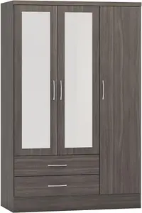 Nevada 3 Door 2 Drawer Mirrored Wardrobe Black Wood Grain