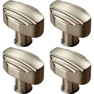 4x Square Cabinet Door Knob Geometric Design 30 x 20mm Satin Nickel