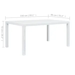 Berkfield Garden Table White 150x90x72 cm Plastic Rattan Look