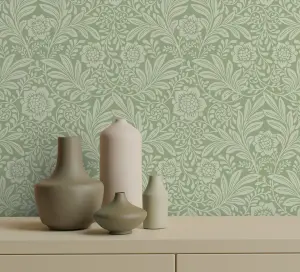 Crown Camille Damask Sage Wallpaper M1744