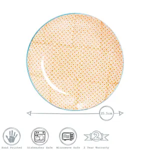 Nicola Spring - Hand-Printed Dinner Plates - 25.5cm - Orange - Pack of 6