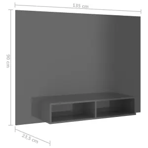 vidaXL Wall TV Cabinet High Gloss Grey 135x23.5x90 cm Engineered Wood