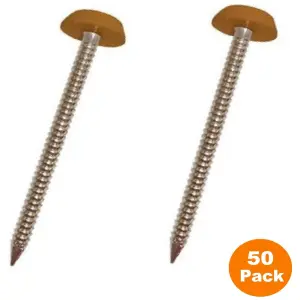 50 Pack UPVC Panel Pins 30mm Poly Top Pins Nails Plastic Headed Fascia Fixings Roofing Nails Oak