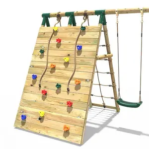 Rebo Beat The Wall Wooden Swing Set with Double up & Over Climbing Wall -Apex