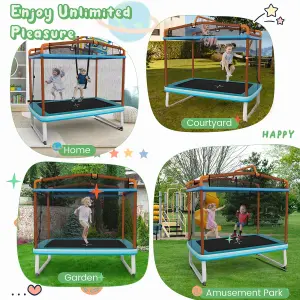 Costway 3-in-1 Kids Trampoline 6FT Rectangle Toddler Trampoline w/ Swing Horizontal Bar