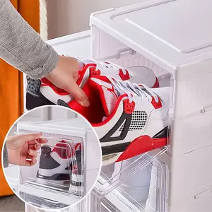 6 Tier 6 Compartment White Stackable Foldable Shoe Storage Box Unit for Home Hallway and Corner