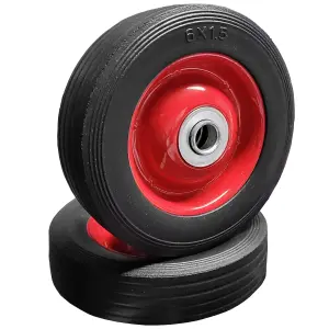 Pack of 2 6" Solid Wheels for Sack Truck / Trolly / Cart 6 Inch Wheels 12mm Roller Bearings