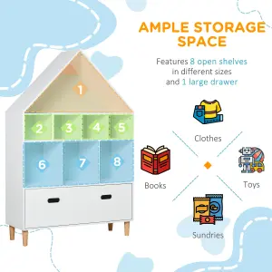 HOMCOM Kids Bookshelf Chest w/ Drawer Cubes Baby Toy Wood Organizer White