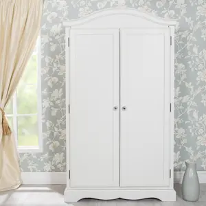 Romance Double Wardrobe French Style with Crystal Handles - Antique White