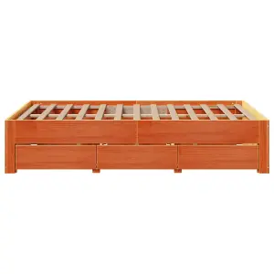 Berkfield Bed Frame without Mattress with Drawers Wax Brown 120x190 cm Small Double Solid Wood Pine