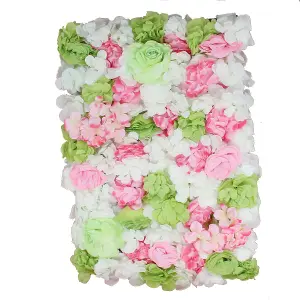 Artificial Flower Wall Backdrop Panel, 60cm x 40cm, Lime Green & Pink