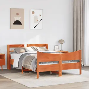 Berkfield Bed Frame with Headboard Wax Brown 140x200 cm Solid Wood Pine