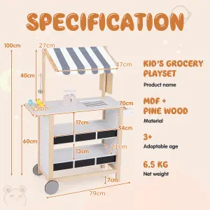 Costway Pretend Play Kids Ice Cream Cart Wooden Grocery Store Toddler Supermarket Toy