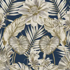 Wild Lillies Wallpaper Blue Grandeco A61004