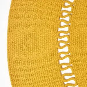 Homescapes Mustard Crochet Braided Rug 150cm Round