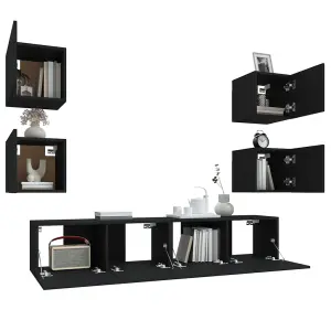 Berkfield 6 Piece TV Cabinet Set Black Engineered Wood