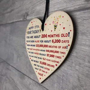 Red Ocean 17th Birthday Gift For Daughter Son 17th Birthday Facts Wooden Heart Keepsake Gift