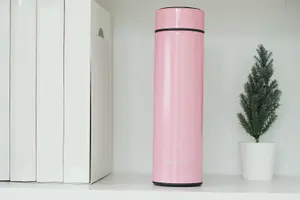 Smart 500ml Water Bottle Stainless Steel Vacuum Flask With Temperature Display Pink