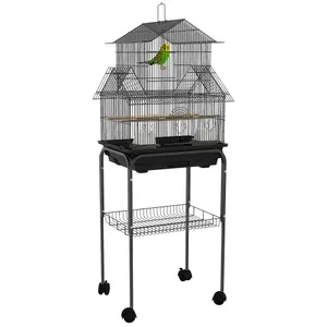 PawHut Metal Bird Cage w/ Perch, Food Container, Handle, for Finch, Canary