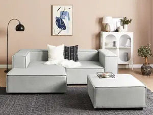 Corner Sofa with Ottoman APRICA Light Grey 2 Seater Right Hand