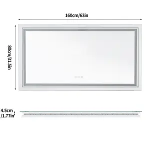 LED Illuminated Bathroom Mirror Fog Free Touch Sensor 80cm H x 160cm W