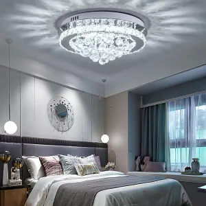 Modern Round Crystal Droplets LED Semi Flush Mount Ceiling Light Chandelier Lamp 40cm Cool White