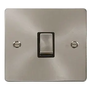 Flat Plate Satin / Brushed Chrome 1 Gang 20A Ingot DP Switch - Black Trim - SE Home