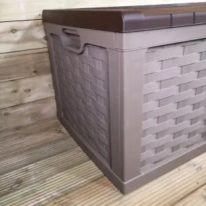 HUGE XXL 634 Litre Rattan Sit On Cushion Garden Storage Seat Decking Box In Brown