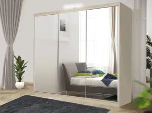 Bedroom Sliding Wardrobe with LED - Storage Space & Sleek Design comes in Width 100cm/120cm/150cm/180cm/203cm/250cm (Oak, 250cm)