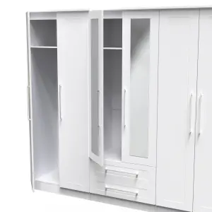 Ripon Tall 6 Door 2 Drawer 2 Mirror Wardrobe in White Ash (Ready Assembled)