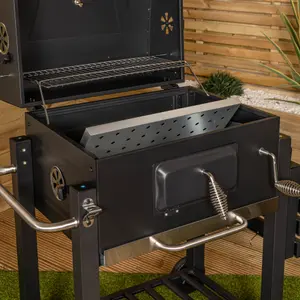 Samuel Alexander 115x46x106cm Black Steel Portable Rectangular BBQ Trolley with Thermometer Gauge and Cover