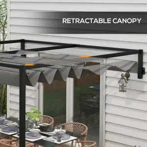 Outsunny 2 x 3(m) Wall Mounted Pergola with Retractable Sun Shade Canopy