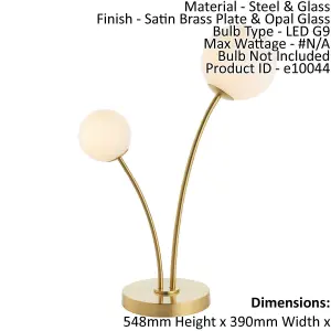 Table Lamp Satin Brass Plate & Opal Glass 2 x 3W LED G9 Complete Lamp