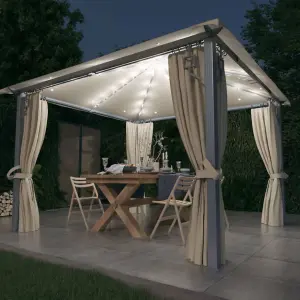 Berkfield Gazebo with Curtain&LED String Lights 3x3 m Cream Aluminium