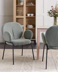 Set of 2 Dining Chairs ELY Boucle Dark Green