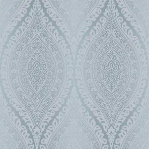 Celosi Blue Metallic effect Damask Textured Wallpaper Sample