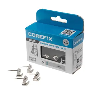 Corefix Barb Wall Hook. Nickel Finish. 4pk