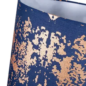 Modern Navy Blue Cotton Fabric Shade with Copper Foil Decor for Table or Ceiling