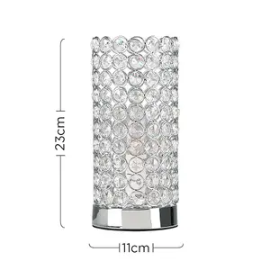 ValueLights Ducy Pair of Modern Polished Chrome and Clear K9 Crystal Jewel Cylinder Touch Table Lamps